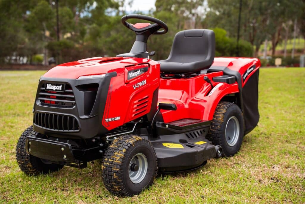 Masport brands the TTM102RH V-twin as a ‘lawn tractor’ rather than just a ride-on, a nod to its versatility. Image: Prime Creative Media