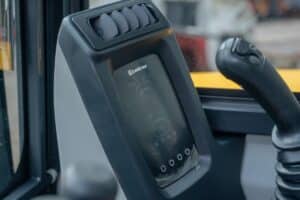 A touchscreencontrols the machine’s hydraulics and keeps the operator informed on various functions and operating parameters. Image: LiuGong 90335F Australia