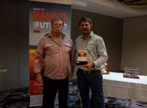 The Brian Childs Memorial Award, presented by Mr Peter Childs (left), father of the late Brian Childs, went to Martin Wright, recognised as HCA’s Apprentice of the Year. Image: Hitachi CM