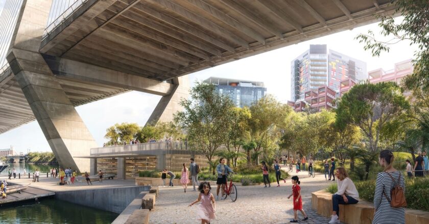 An artist's impression of Bank Street Park. Construction has commenced. Image: Infrastructure NSW